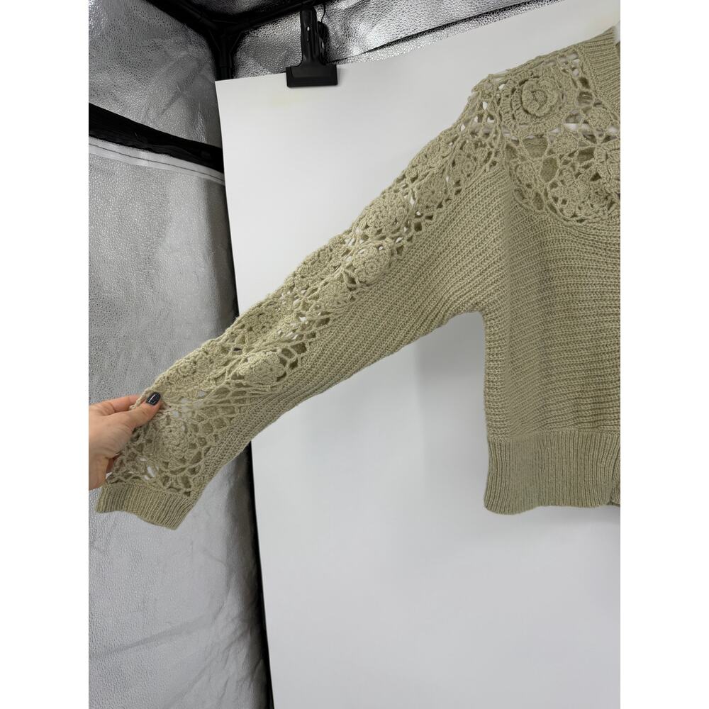 Zara Womens Size S Cardigan Sweater Green Crochet Floral Fairy Boho Wool Blend - Picture 6 of 10